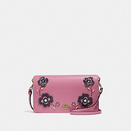 COACH HAYDEN FOLDOVER CROSSBODY CLUTCH WITH LEATHER SEQUIN APPLIQUE - ROSE/BRASS - F31837