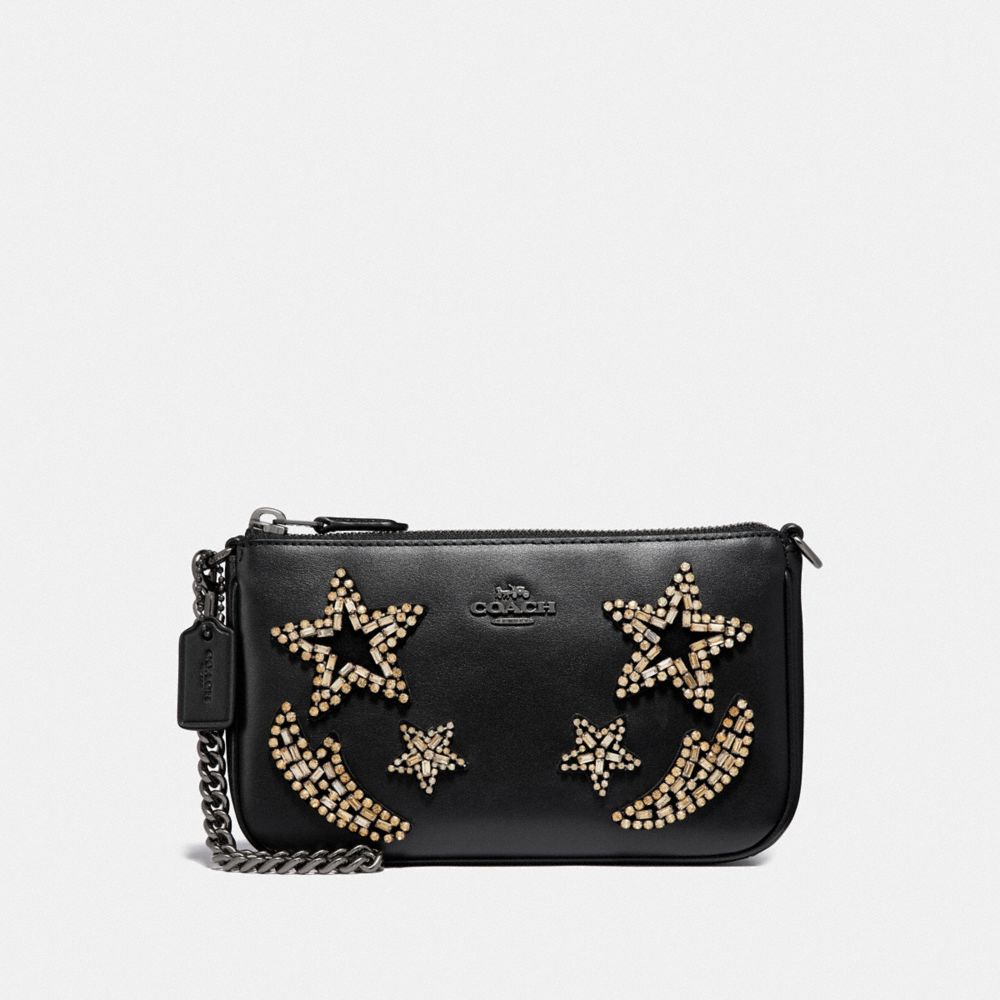 COACH NOLITA WRISTLET 19 WITH CRYSTAL EMBELLISHMENT - BLACK/DARK GUNMETAL - F31870