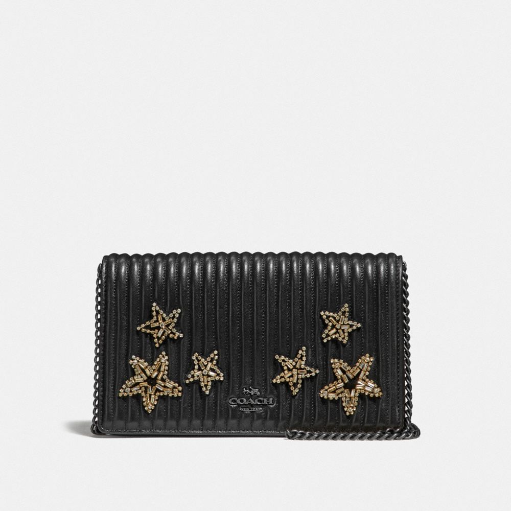 COACH F31871 CALLIE FOLDOVER CHAIN CLUTCH WITH QUILTING AND CRYSTAL EMBELLISHMENT BP/BLACK