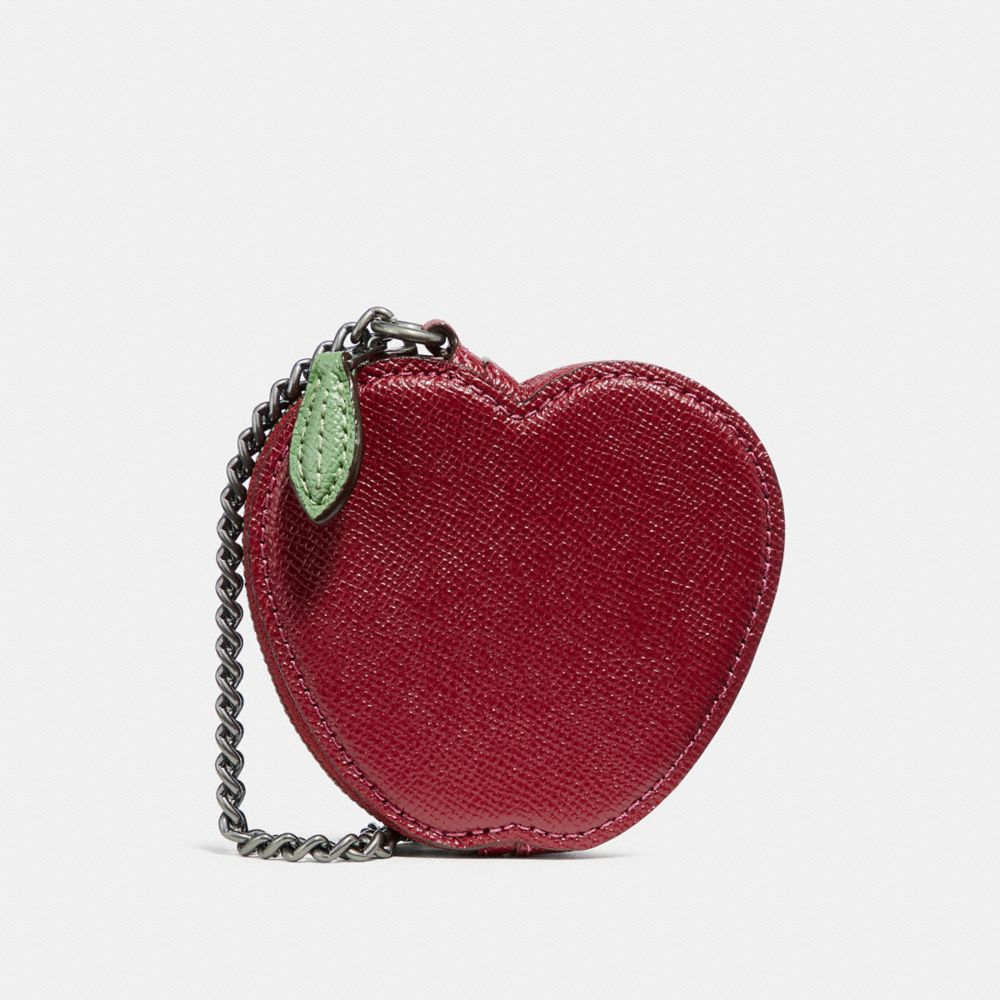 COACH F31876 - APPLE COIN CASE RED MULTI/BLACK ANTIQUE NICKEL