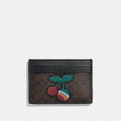 COACH F31883 - CARD CASE IN SIGNATURE CANVAS WITH CHERRY BROWN BLACK/MULTI/SILVER