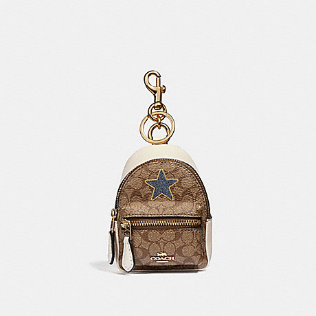 COACH F31894 BACKPACK COIN CASE IN SIGNATURE CANVAS WITH STAR KHAKI-MULTI-/LIGHT-GOLD