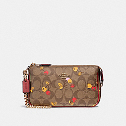 LARGE WRISTLET 19 IN SIGNATURE CANVAS WITH CHERRY PRINT - COACH f31898 - KHAKI MULTI /light gold