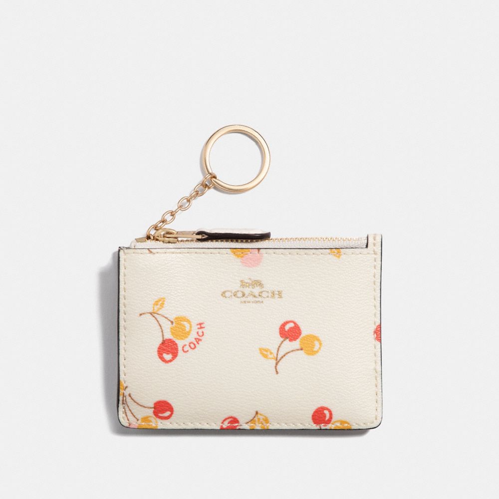 MINI SKINNY ID CASE WITH CHERRY PRINT - COACH f31906 - CHALK MULTI/light gold