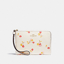 CORNER ZIP WRISTLET WITH CHERRY PRINT - COACH f31907 - CHALK MULTI/light gold
