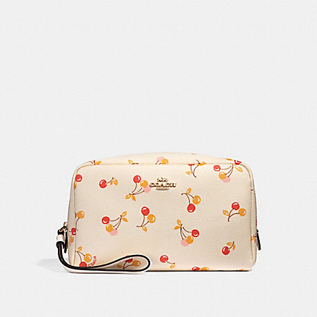 COACH BOXY COSMETIC CASE WITH CHERRY PRINT - CHALK MULTI/GOLD - F31909