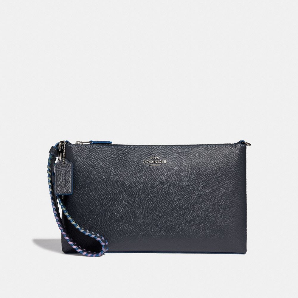 COACH f31911 LARGE WRISTLET 25 WITH RAINBOW WHIPSTITCH MIDNIGHT NAVY/SILVER