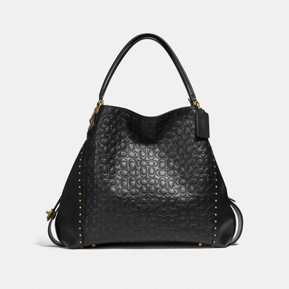 EDIE SHOULDER BAG 42 IN SIGNATURE LEATHER WITH RIVETS - B4/BLACK - COACH F31930