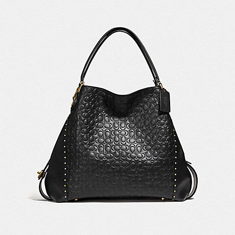 COACH EDIE SHOULDER BAG 42 IN SIGNATURE LEATHER WITH RIVETS - B4/BLACK - F31930