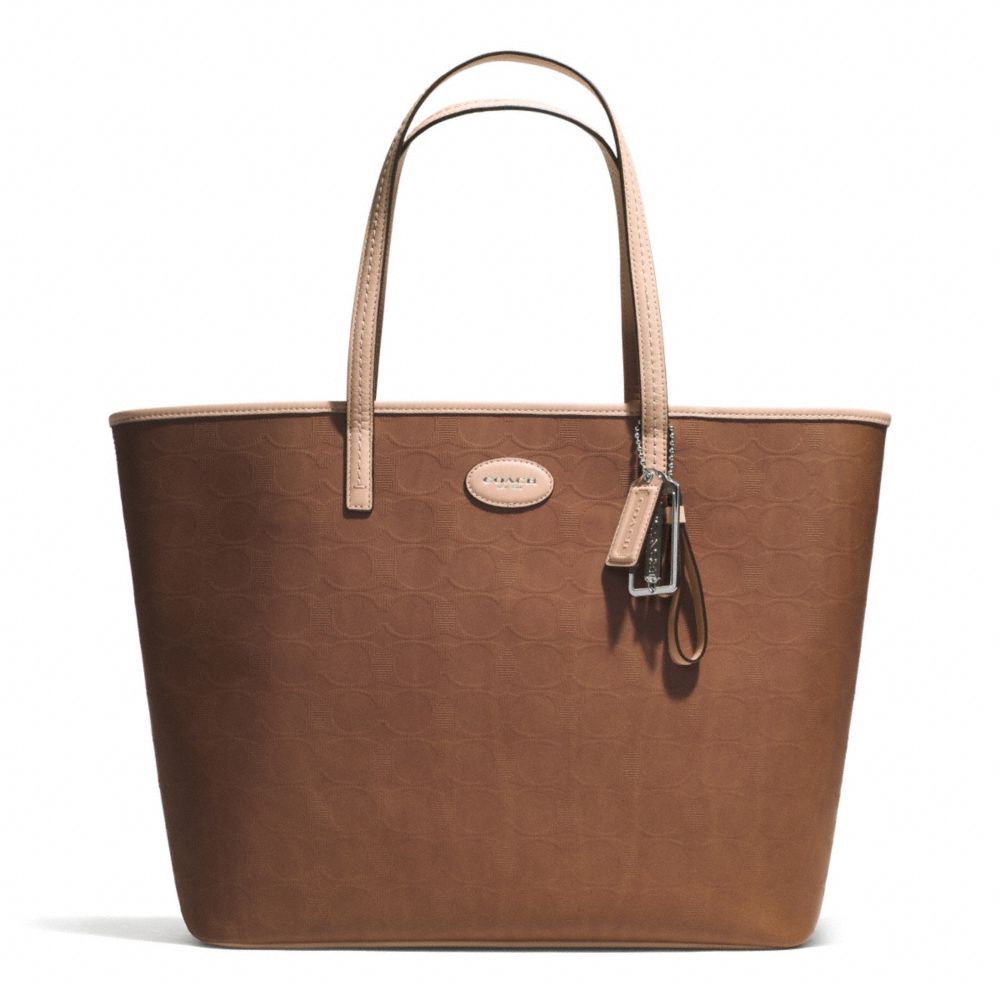 METRO EMBOSSED LEATHER TOTE - f31944 - SILVER/SADDLE