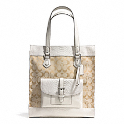 COACH F31945 - CHARLIE SIGNATURE PYTHON TOTE  SILVER/LIGHT KHAKI/PARCHMENT