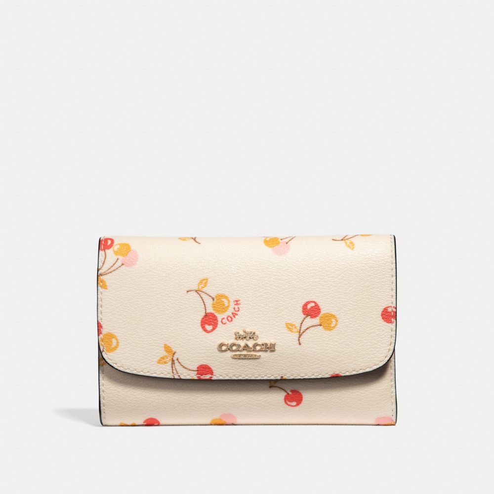 MEDIUM ENVELOPE WALLET WITH CHERRY PRINT - f31948 - CHALK MULTI/light gold