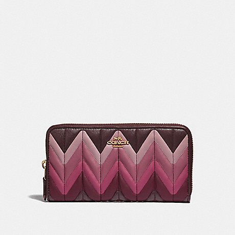 COACH ACCORDION ZIP WALLET WITH OMBRE QUILTING - OXBLOOD MULTI/LIGHT GOLD - F31954