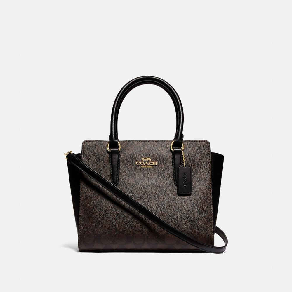 LEAH SATCHEL IN SIGNATURE CANVAS - F31957 - BROWN/BLACK/GOLD