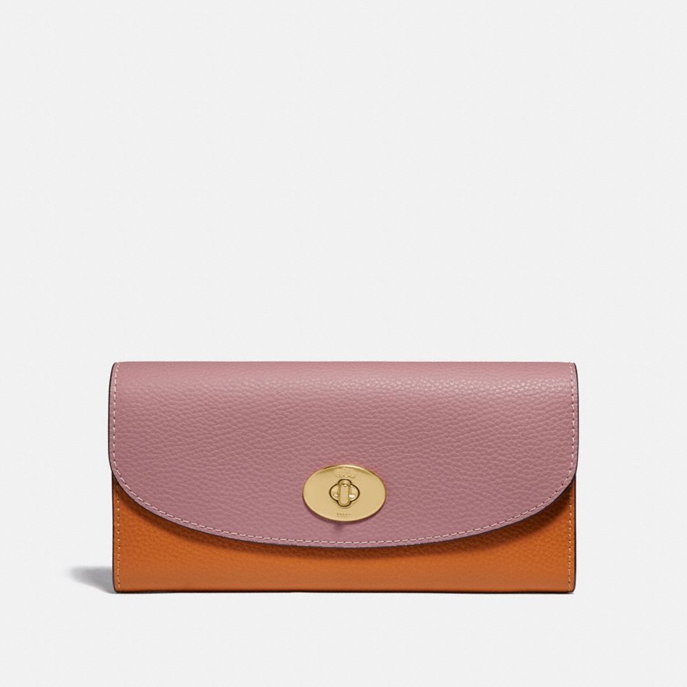 COACH F31967 - SLIM ENVELOPE WALLET IN COLORBLOCK DUSTY ROSE/ORANGE MULTI /LIGHT GOLD