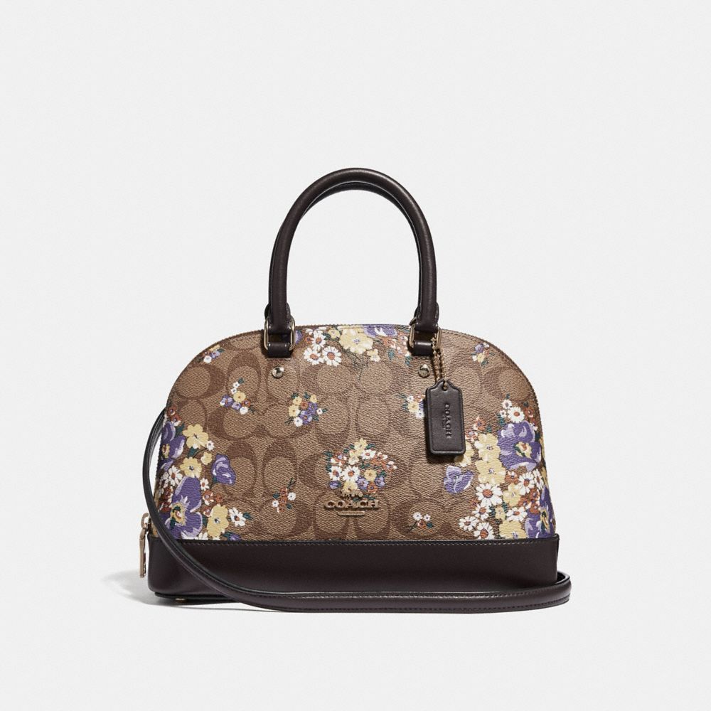 COACH f31968 MINI SIERRA SATCHEL IN SIGNATURE CANVAS WITH MEDLEY BOUQUET PRINT KHAKI MULTI /light gold