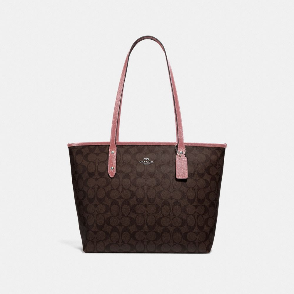 CITY ZIP TOTE IN SIGNATURE CANVAS - BROWN/DUSTY ROSE/SILVER - COACH F31974