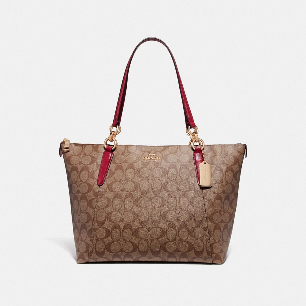 COACH F31976 AVA TOTE IN SIGNATURE CANVAS KHAKI/TRUE RED/LIGHT GOLD