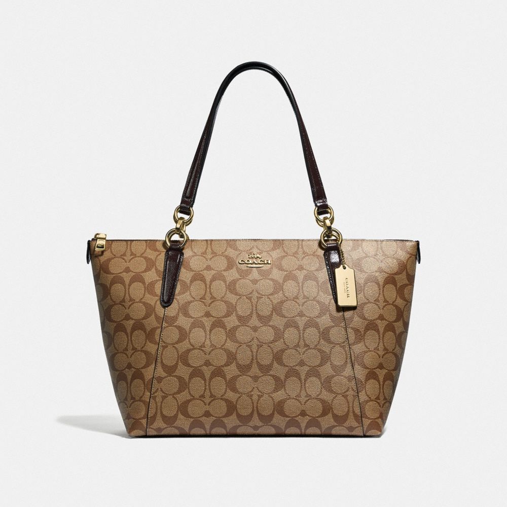 AVA TOTE IN SIGNATURE CANVAS - F31976 - KHAKI/OXBLOOD MULTI/LIGHT GOLD