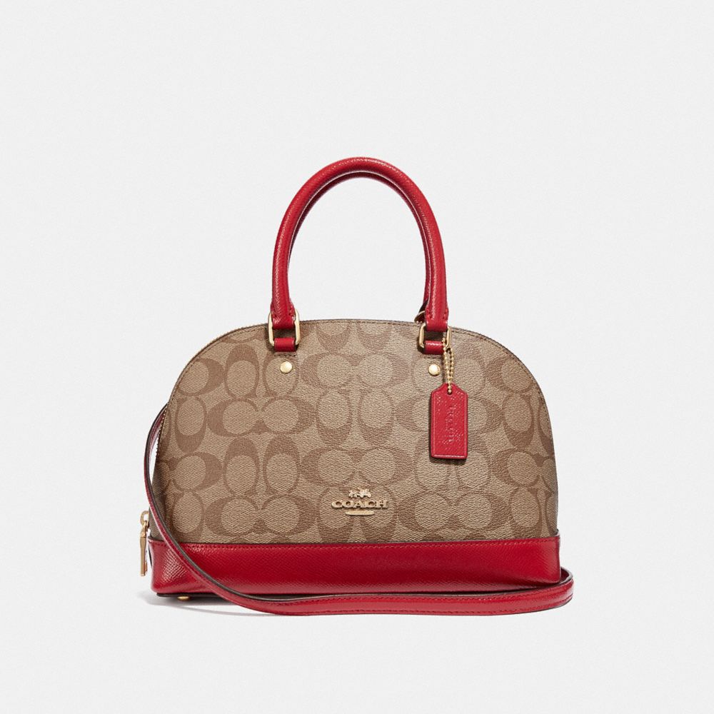 COACH MINI SIERRA SATCHEL IN SIGNATURE CANVAS - KHAKI/TRUE RED/LIGHT GOLD - F31977