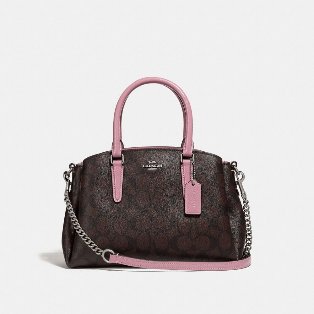 MINI SAGE CARRYALL IN SIGNATURE CANVAS - COACH F31985 - brown/dusty rose/silver