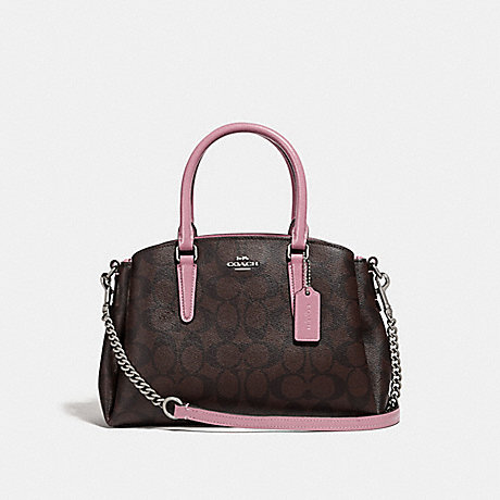COACH MINI SAGE CARRYALL IN SIGNATURE CANVAS - BROWN/DUSTY ROSE/SILVER - F31985