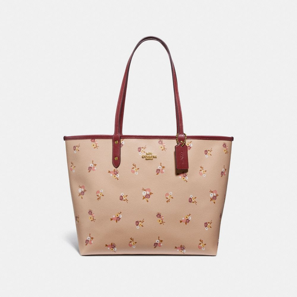 COACH REVERSIBLE CITY TOTE WITH BABY BOUQUET PRINT - BEECHWOOD MULTI/light gold - F31995