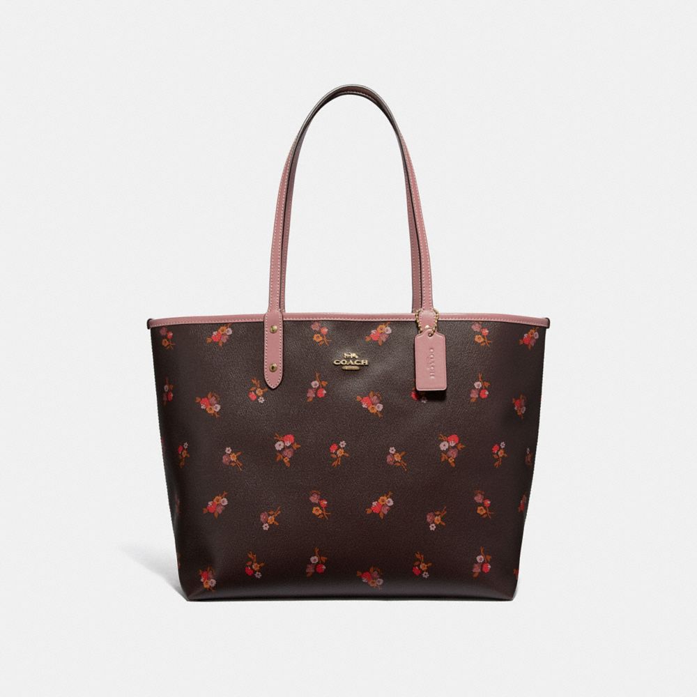 REVERSIBLE CITY TOTE WITH BABY BOUQUET PRINT - f31995 - OXBLOOD MULTI/light gold