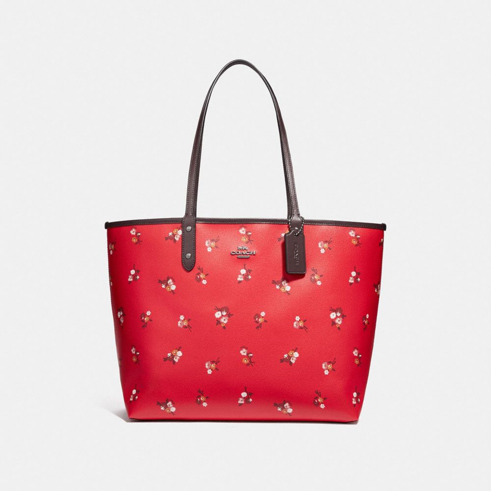 REVERSIBLE CITY TOTE WITH BABY BOUQUET PRINT - f31995 - BRIGHT RED MULTI /SILVER