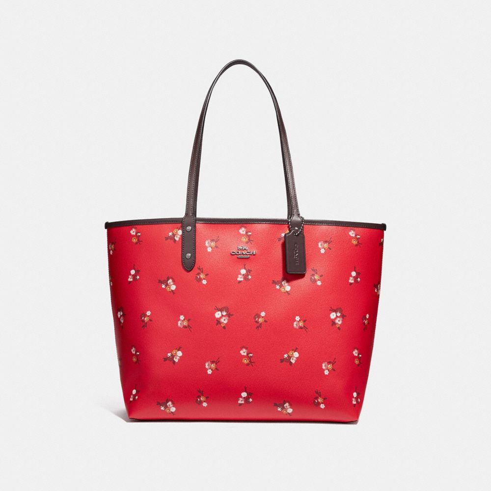 COACH f31995 REVERSIBLE CITY TOTE WITH BABY BOUQUET PRINT BRIGHT RED MULTI /SILVER