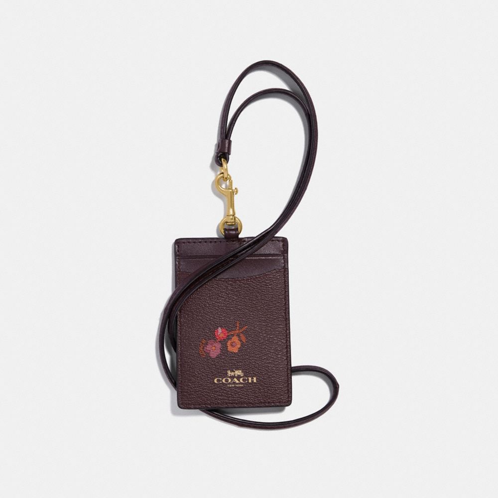 COACH f32005 ID LANYARD WITH BABY BOUQUET PRINT OXBLOOD MULTI/light gold