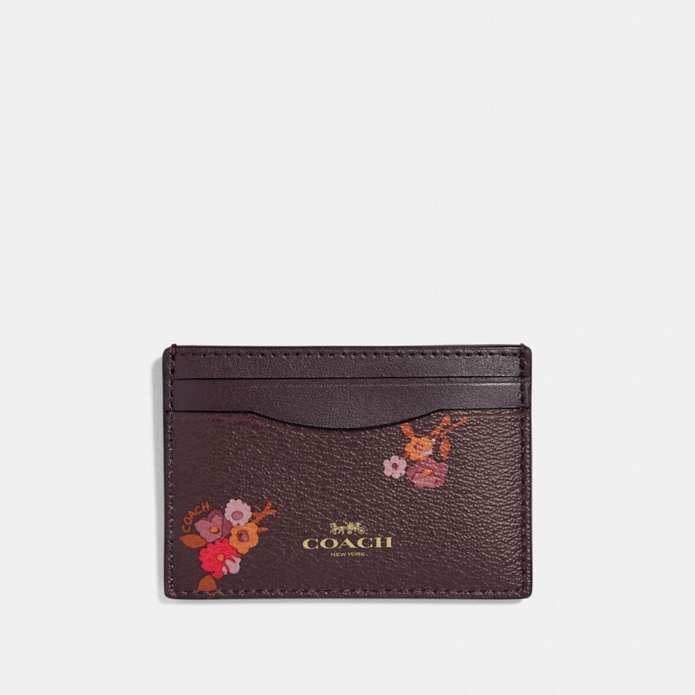 COACH F32006 Flat Card Case With Baby Bouquet Print OXBLOOD MULTI/LIGHT GOLD