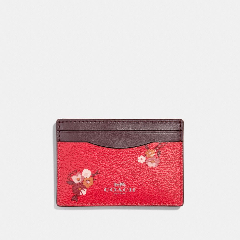 COACH FLAT CARD CASE WITH BABY BOUQUET PRINT - BRIGHT RED MULTI /SILVER - F32006