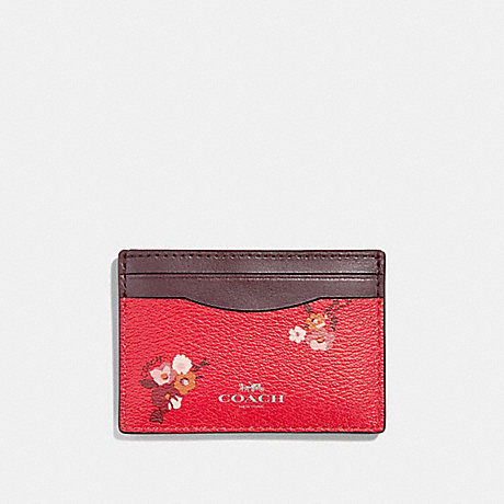 COACH FLAT CARD CASE WITH BABY BOUQUET PRINT - BRIGHT RED MULTI /SILVER - f32006