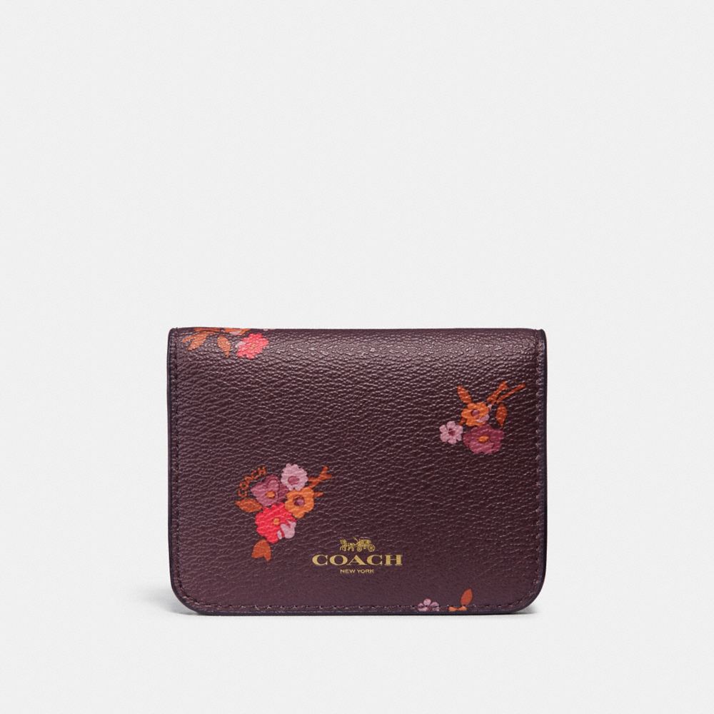COACH BIFOLD CARD CASE WITH BABY BOUQUET PRINT - OXBLOOD MULTI/LIGHT GOLD - F32008