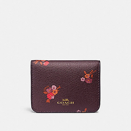 COACH f32008 BIFOLD CARD CASE WITH BABY BOUQUET PRINT OXBLOOD MULTI/light gold