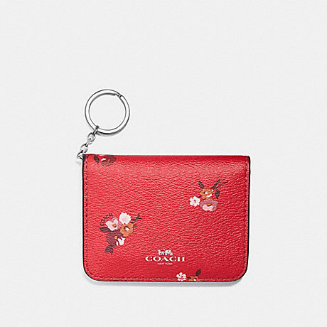 COACH f32008 BIFOLD CARD CASE WITH BABY BOUQUET PRINT BRIGHT RED MULTI /SILVER