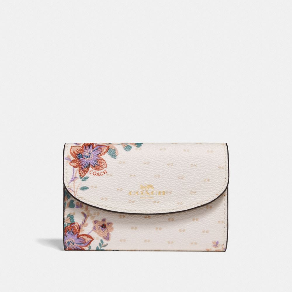 KEY CASE WITH MINI MAGNOLIA BOUQUET PRINT - F32068 - CHALK MULTI/LIGHT GOLD