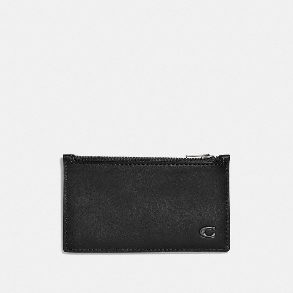 COACH ZIP CARD CASE WITH SIGNATURE HARDWARE - BLACK - F32073