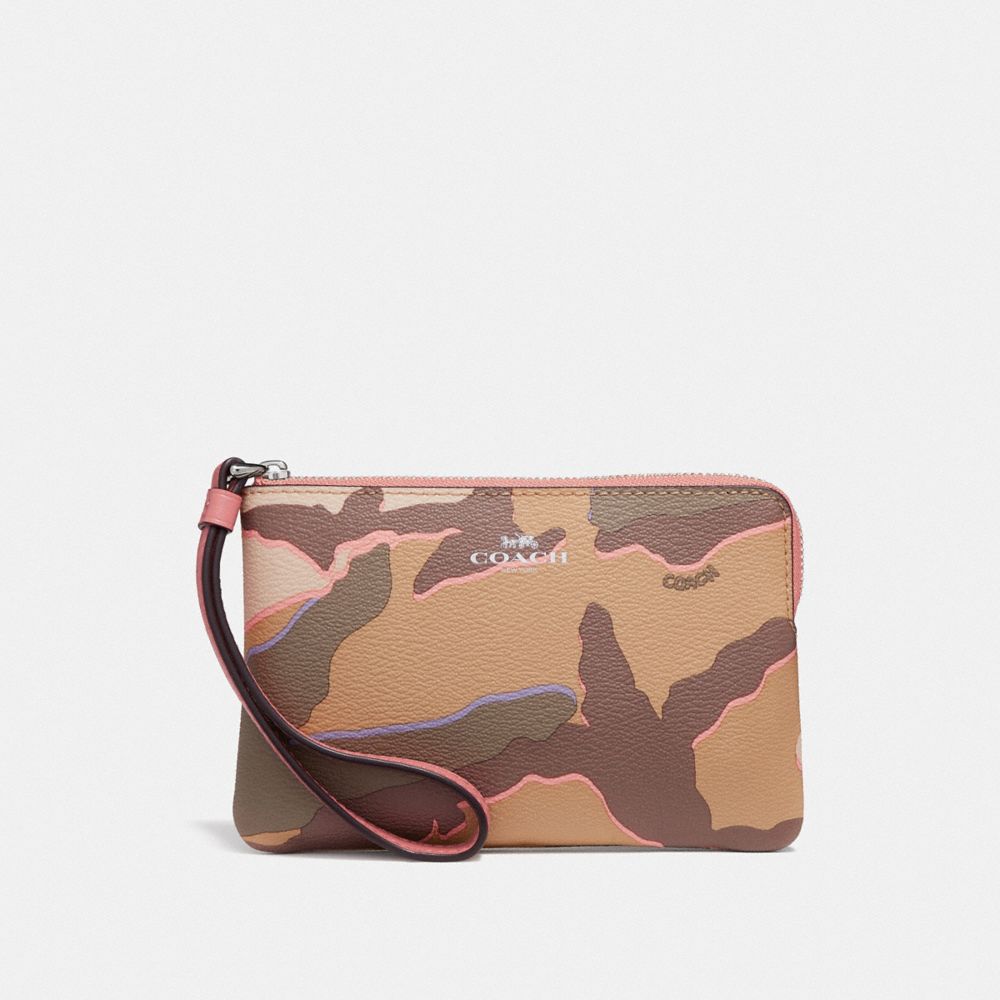 CORNER ZIP WRISTLET WITH WILD CAMO PRINT - KHAKI MULTI /SILVER - COACH F32074