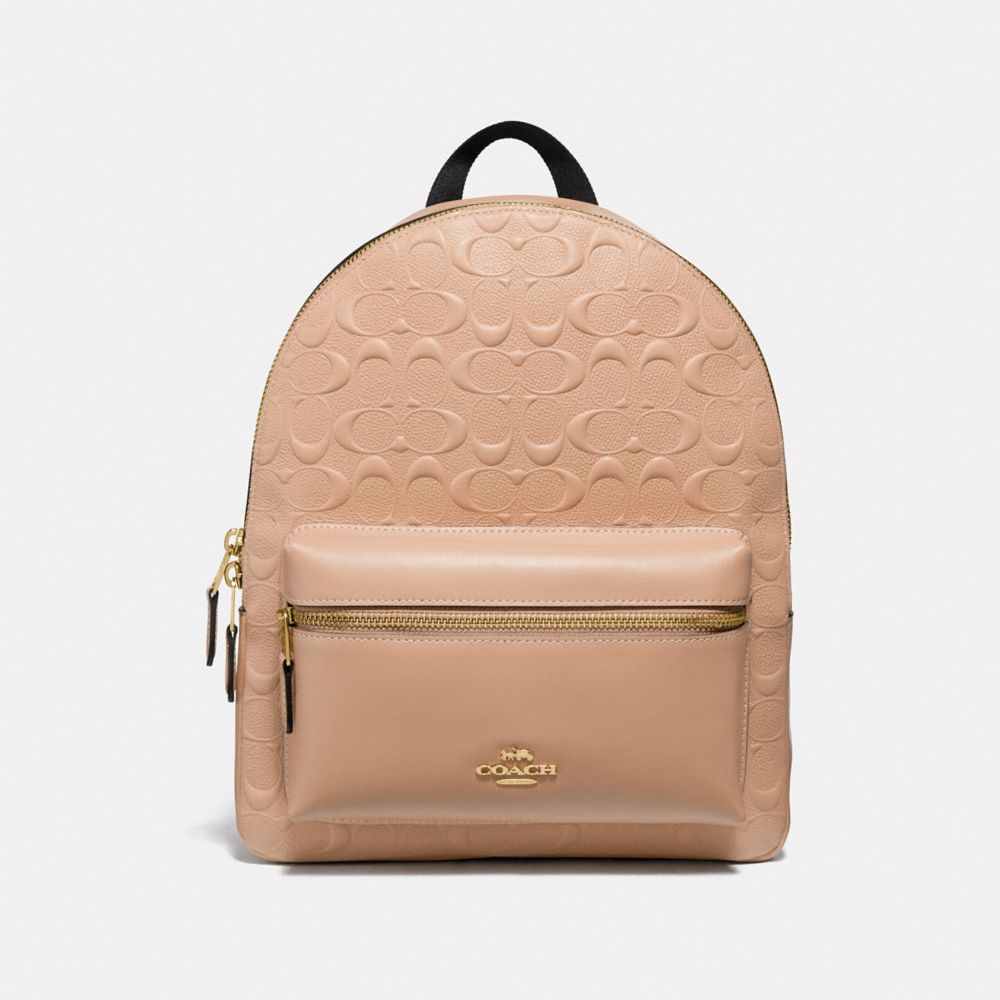 MEDIUM CHARLIE BACKPACK IN SIGNATURE LEATHER - BEECHWOOD/LIGHT GOLD - COACH F32083