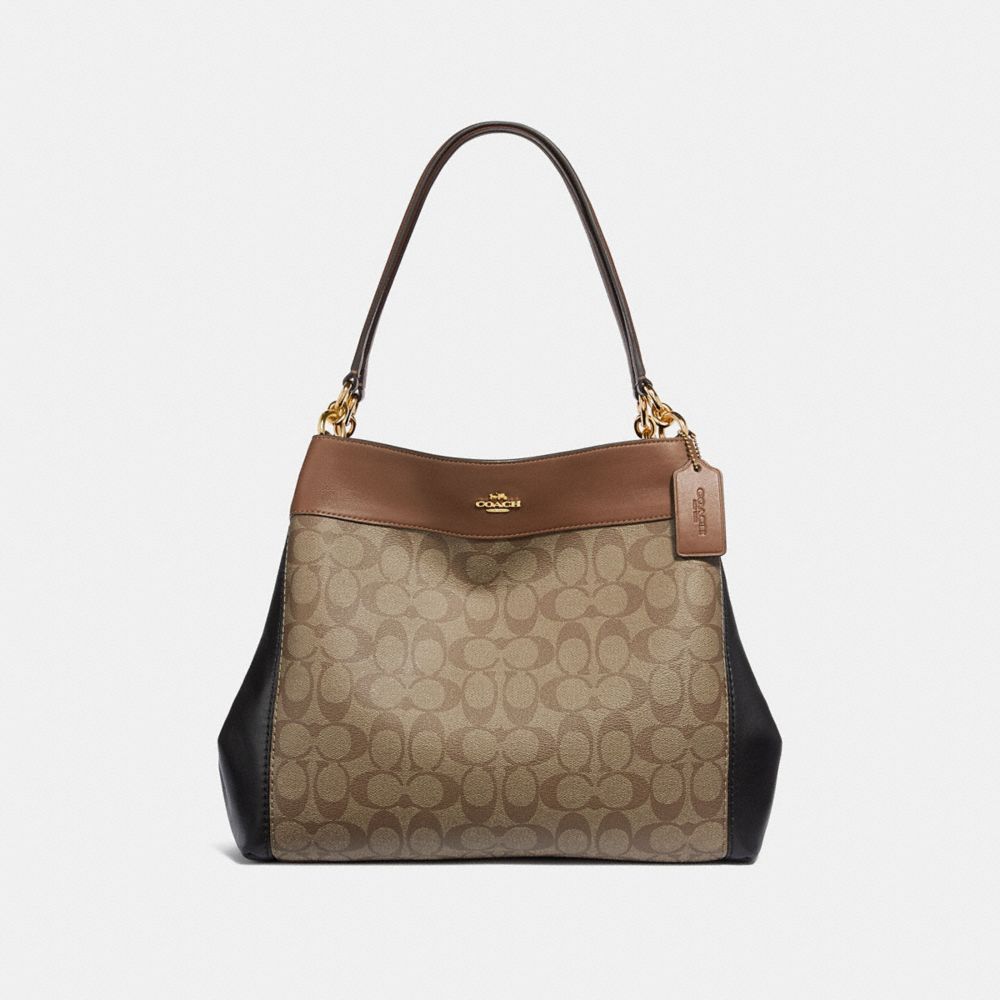 COACH LEXY SHOULDER BAG IN COLORBLOCK SIGNATURE CANVAS - KHAKI MULTI /light gold - F32097