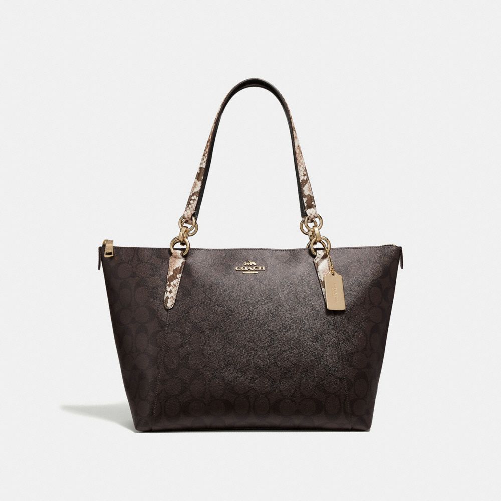 AVA TOTE IN SIGNATURE CANVAS - F32117 - BROWN BLACK/MULTI/LIGHT GOLD