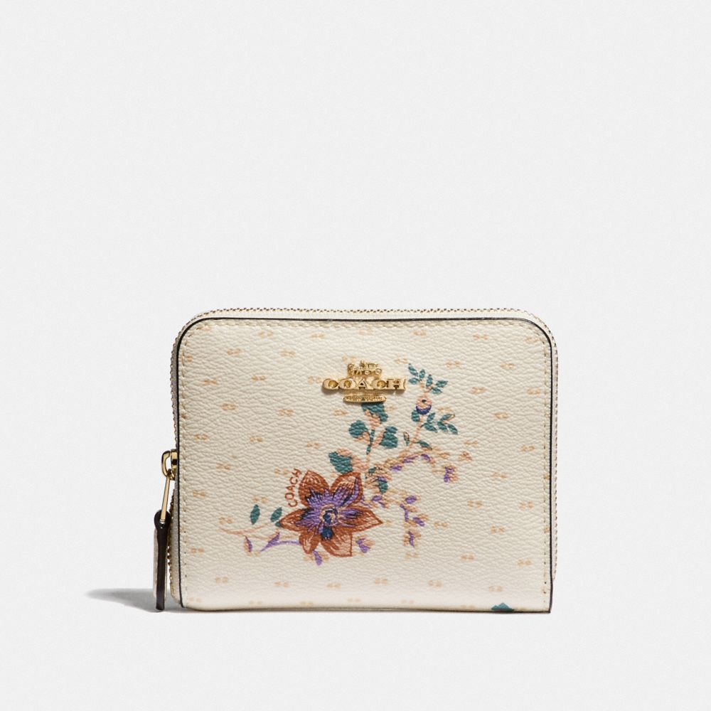 COACH F32147 Small Zip Around Wallet With Mini Magnolia Bouquet Print CHALK MULTI/LIGHT GOLD