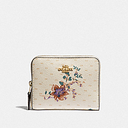 SMALL ZIP AROUND WALLET WITH MINI MAGNOLIA BOUQUET PRINT - COACH F32147 - CHALK MULTI/LIGHT GOLD