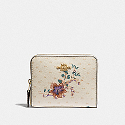 COACH SMALL ZIP AROUND WALLET WITH MINI MAGNOLIA BOUQUET PRINT - CHALK MULTI/LIGHT GOLD - F32147