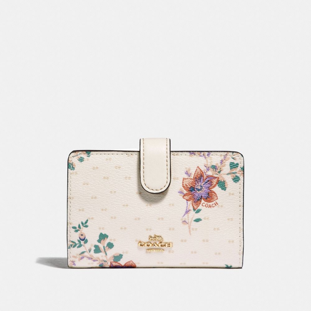 COACH F32148 - MEDIUM CORNER ZIP WALLET WITH MINI MAGNOLIA BOUQUET PRINT CHALK MULTI/LIGHT GOLD