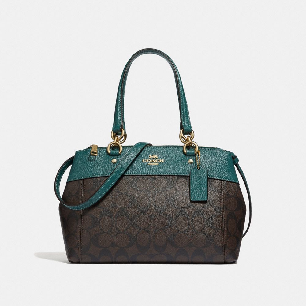 COACH F32195 MINI BROOKE CARRYALL IN SIGNATURE CANVAS BROWN/DARK-TURQUOISE/LIGHT-GOLD