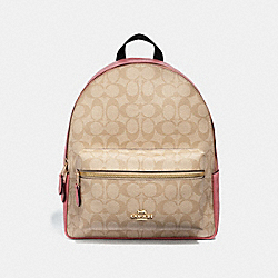 MEDIUM CHARLIE BACKPACK IN SIGNATURE CANVAS - COACH f32200 - light khaki/peony/light gold