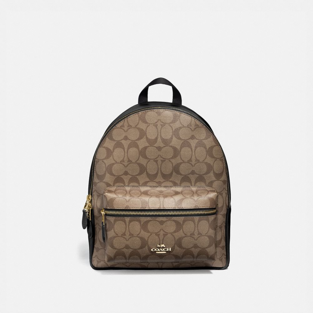 MEDIUM CHARLIE BACKPACK IN SIGNATURE CANVAS - IM/KHAKI/BLACK - COACH F32200